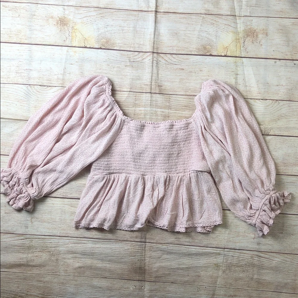 Free People Brittnee Print‎ Smocked Peplum Top